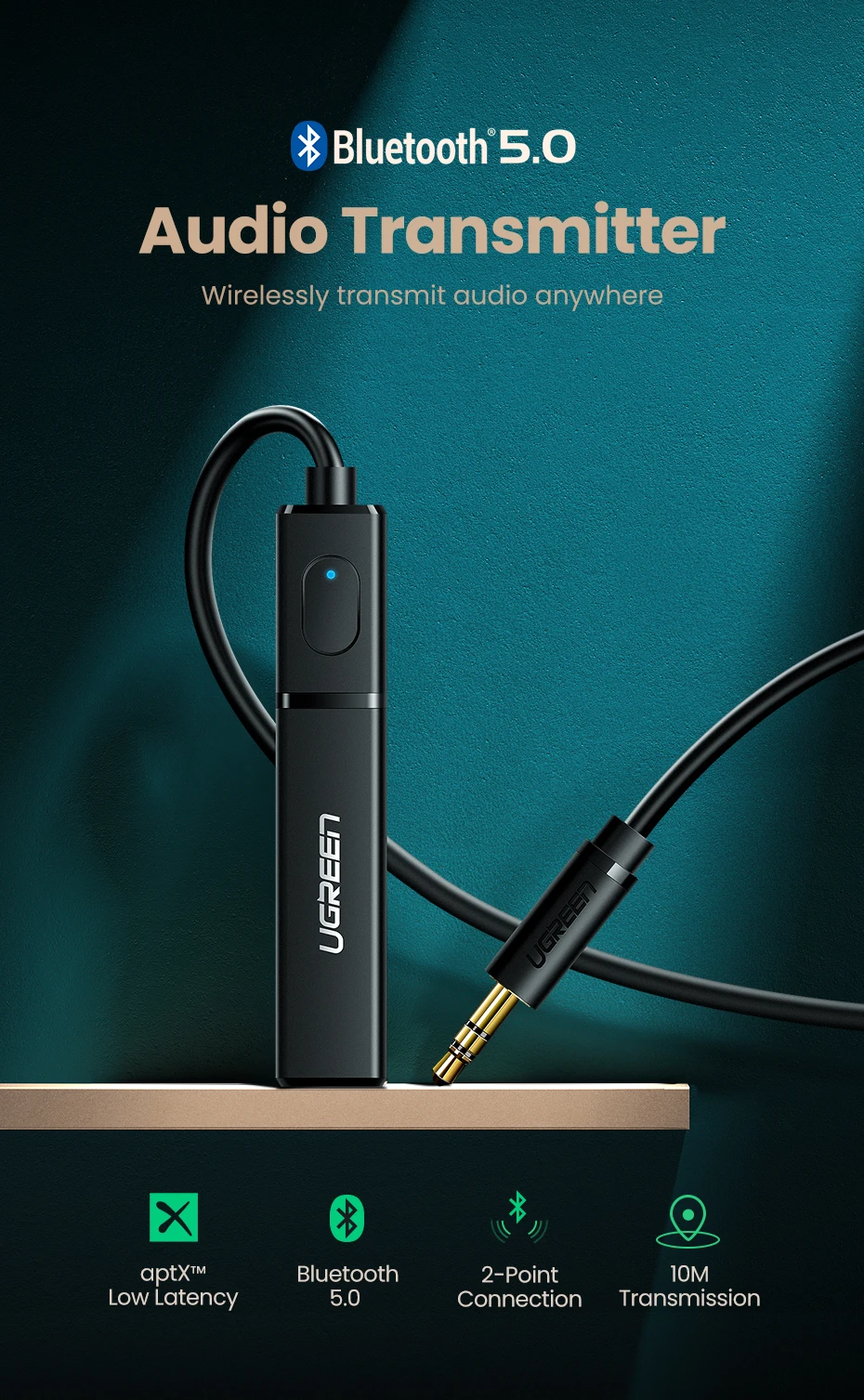 Ugreen Bluetooth передатчик 5,0 ТВ наушники ПК PS4 aptX LL 3,5 мм Aux SPDIF 3,5 разъем оптический аудио музыка Bluetooth 5,0 адаптер