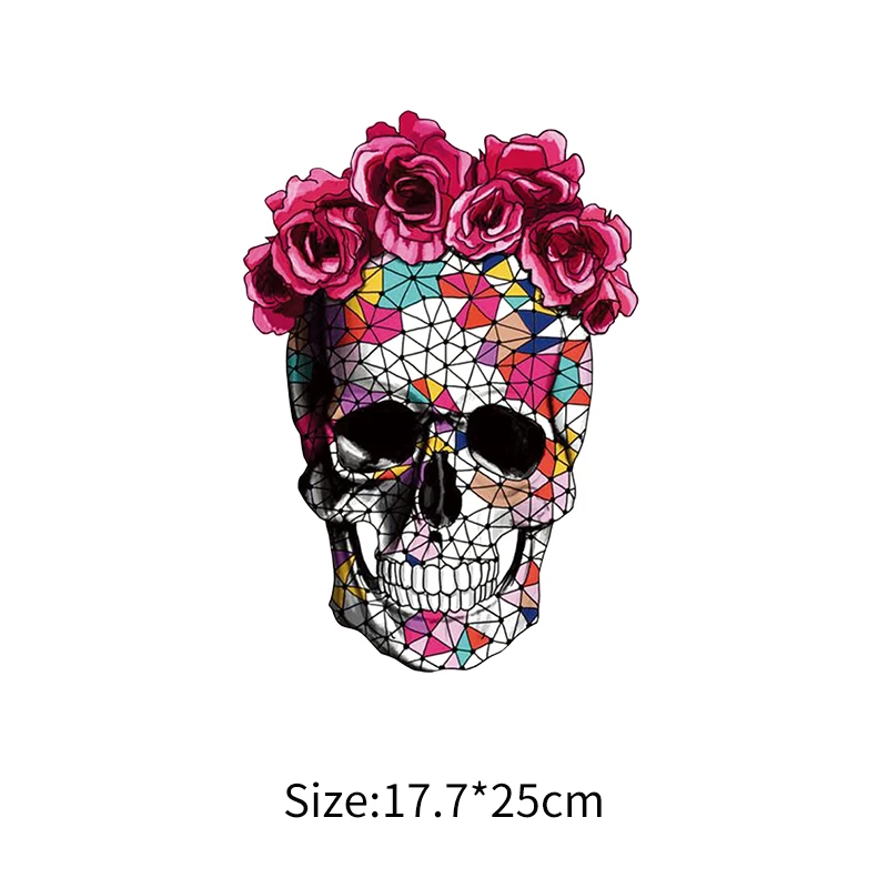 Rose Skull Head Stickers Set Iron On Transfer For Girls Fashion Patches Heat Parches Diy Easy Use Washable | Дом и сад