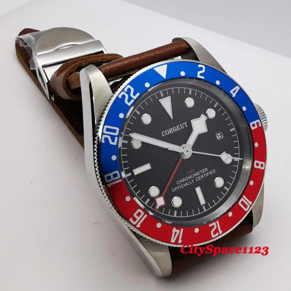 Роскошные Брендовые Часы Corgeut 41 мм механические мужские часы сапфир GMT