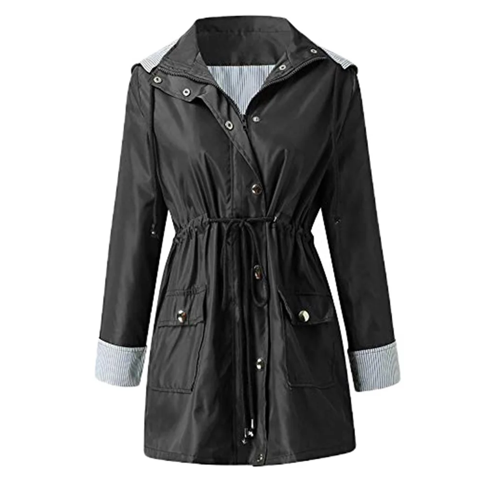 Женский сплошной цветной лацкан с длинным рукавом на талии капюшоном пылевое