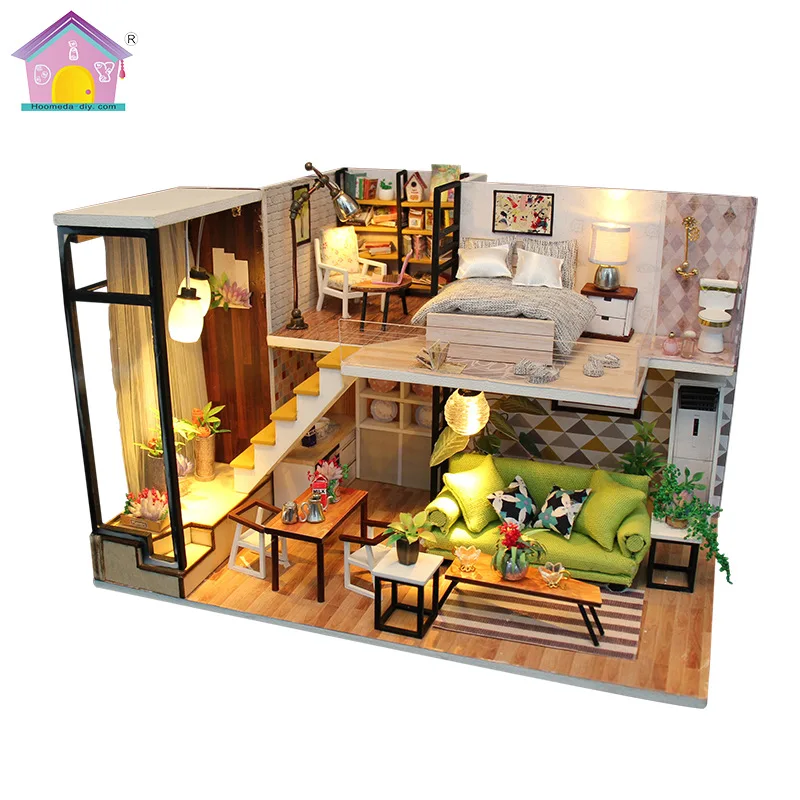 

Creative custom Hongda diy hut mini house assembling wooden birthday gift toys