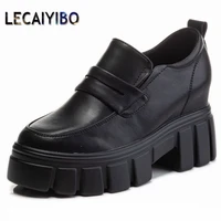 punk goth increasing height shoe women genuine leather ankle boots platform wedge high heel oxfords pull on creeper shoes 34 39