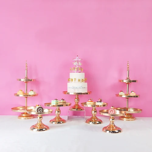 7pcs set Новое поступление золотой кристалл торт стенд набор Гальваническое Золотое зеркало лицо помадка кекс сладкий стол конфеты бар украшения стола - Цвет: 7pcs set