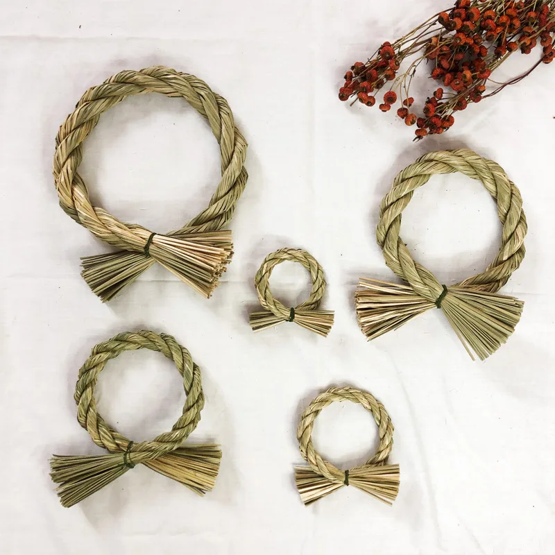 

5pcs Japanese Straw Ring Decor Venue Layout Wreath Door Knocker Pendant New Year Thanksgiving Christmas Decoration Accessories