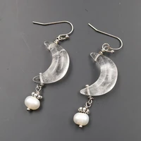 fysl silver plated crescent moon clear quartz drop earrings for women tiger eye stone classic jewelry