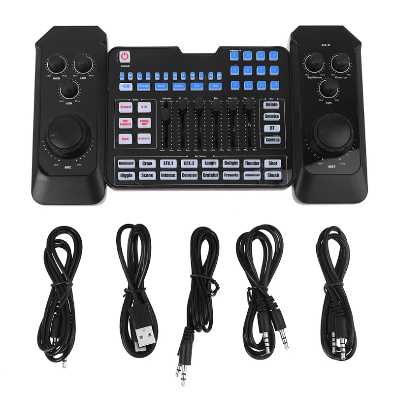 

USB Rechargeble Bluetooth Audio Mixer Headset Microphone Webcast Live Streaming Sound Card for Recording Karaoke Singing