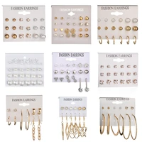 2019 hot circle star crystal heart flowers stud earrings set rhinestone imitation pearl earrings for women girls jewelry