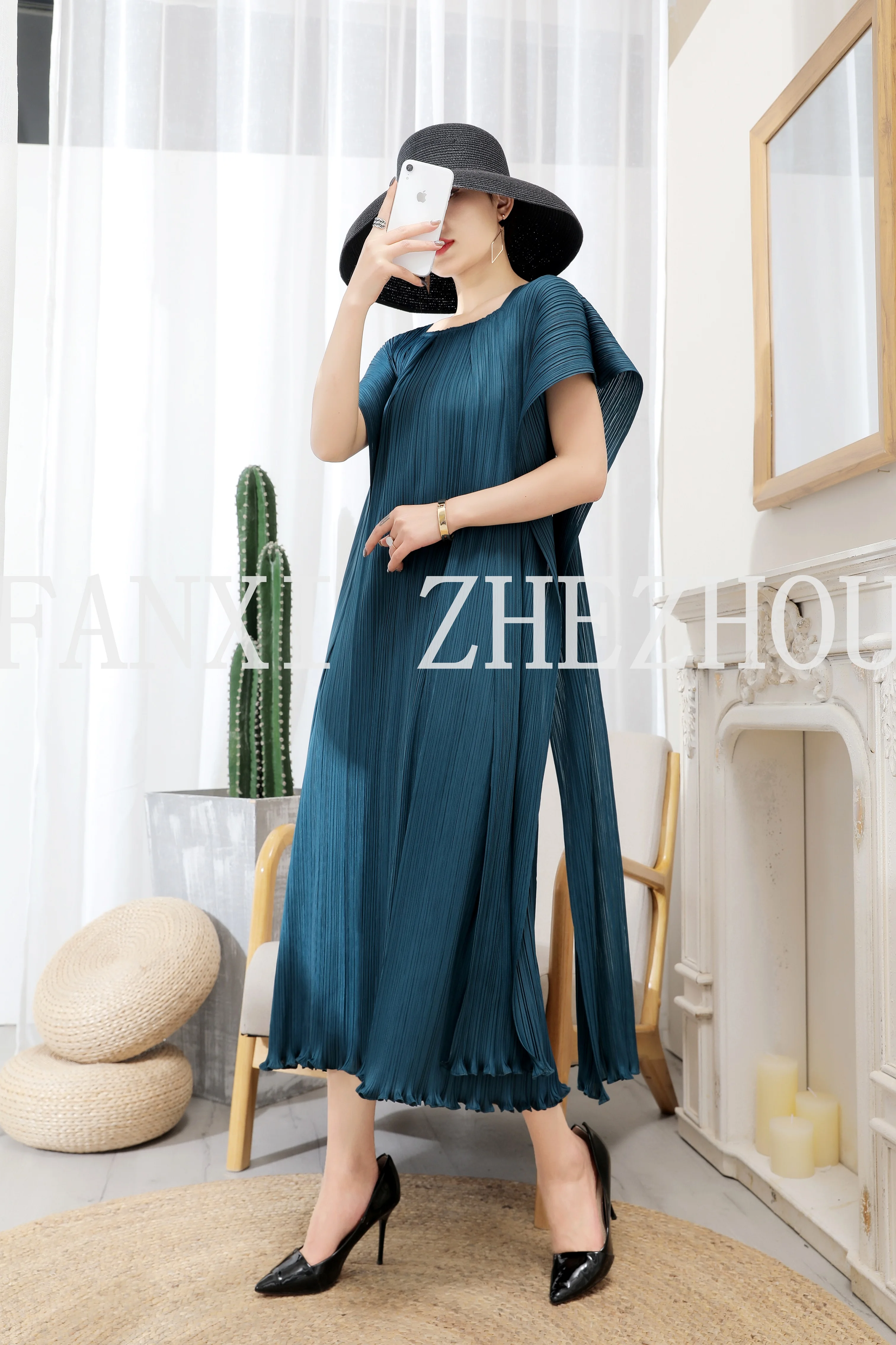 

Miyake Dress 2020 Summer New Style Shawl Large Size Loose-Fit Long Ribbon long Pleated dress Women's vestido robe shein