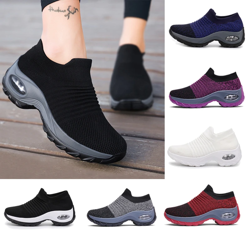 

Women Tennis Shoes Breathable Mesh Height-increasing Slip-on Female Sock Footwear Outdoor Women Sneakers Thick Bottom Platforms