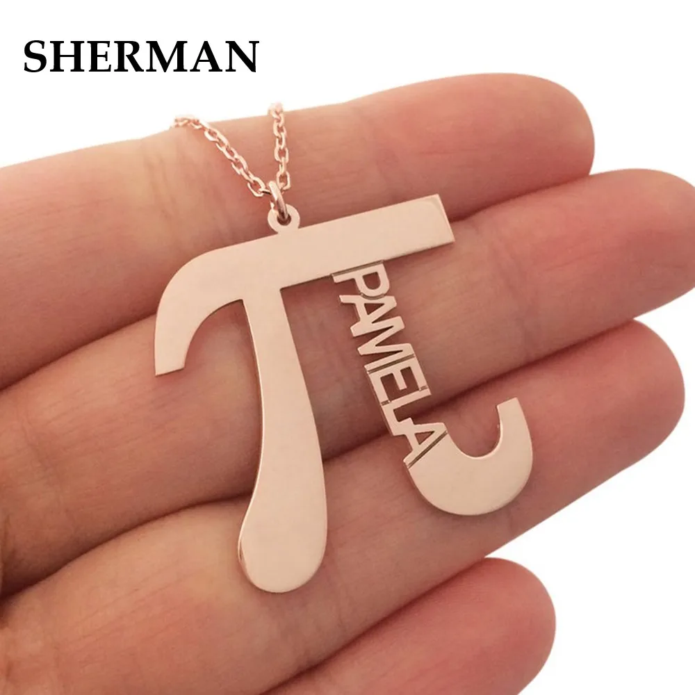 

Sherman Personalized Name Necklace Greek Letter Pi Charm Fashion Stainless Steel Jewelry Lover Gift
