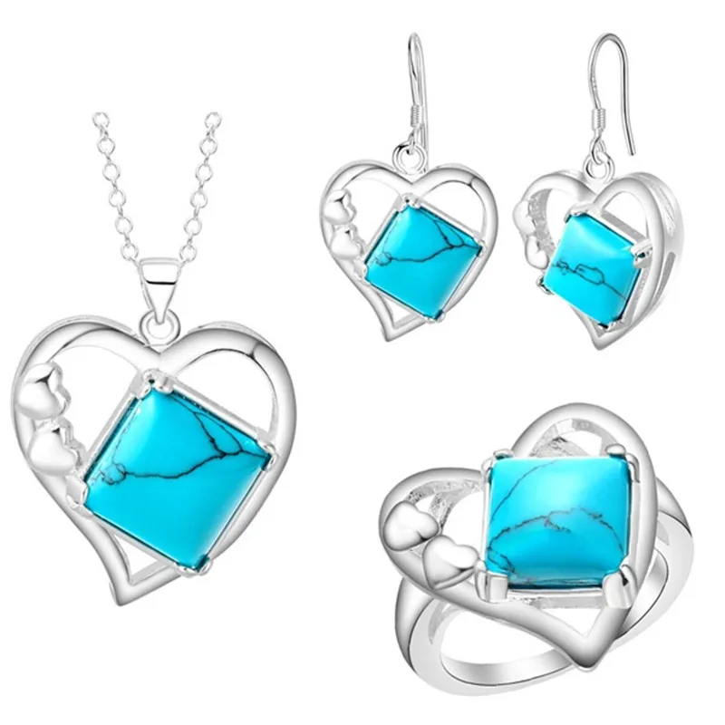 

FDLK Vintage Princess Cut Zinc Alloy Pendant Necklace Earrings Ring Heart Jewelry Set for Women Wedding Party Gifts