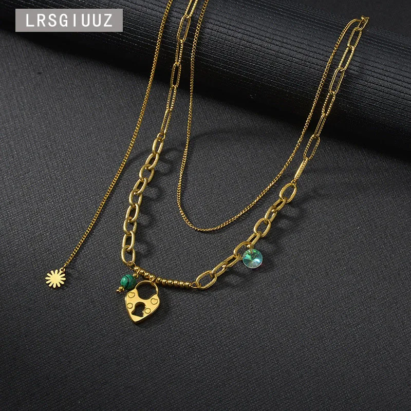 

2022 New Double Layered 14k Turquoise Peach Heart Necklace For Women Korean Street Fashion Collarbone Chain Choker