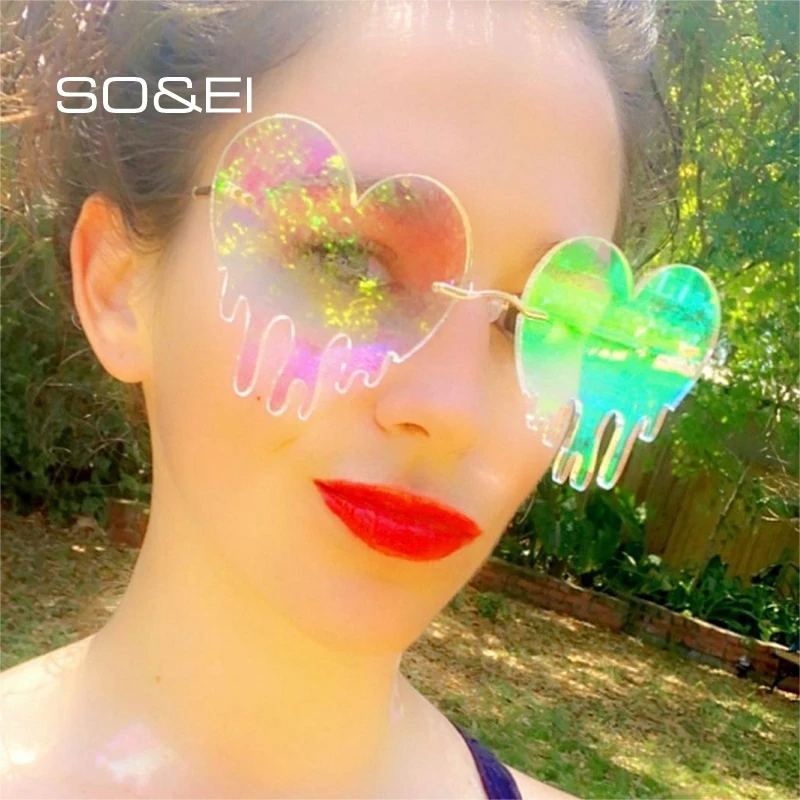 SO &amp EI Модные солнцезащитные очки без оправы в форме сердца Женские Ретро