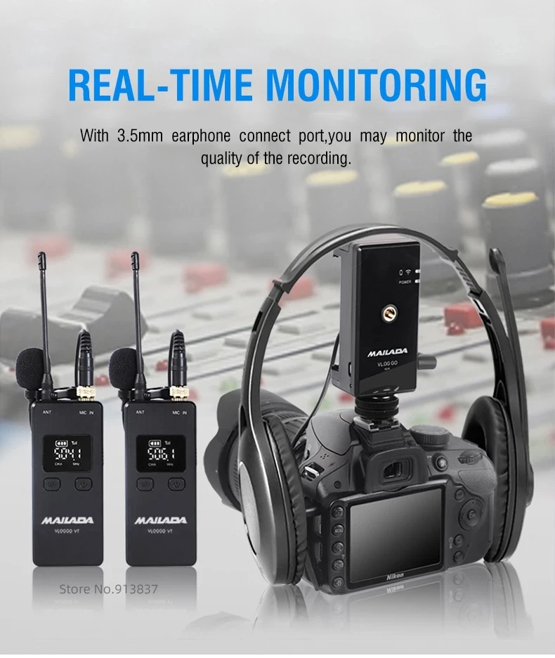 Mailada Vlog Go UHF Condensor Wireless Microphone System Video Recording Lavalier Lapel Mic for iPhone Android DSLR pk Rode | Электроника