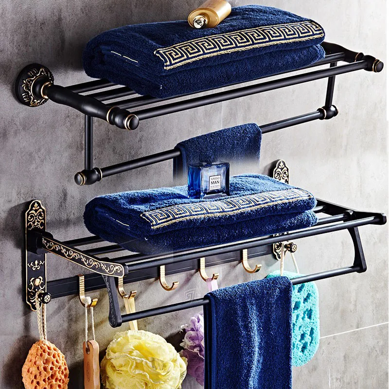 

Black and Gold Carved Bathroom Accessories Set Aluminum Bath Hardware Sets Towel Rack,Paper holder Toilet Brush Holder towel bar