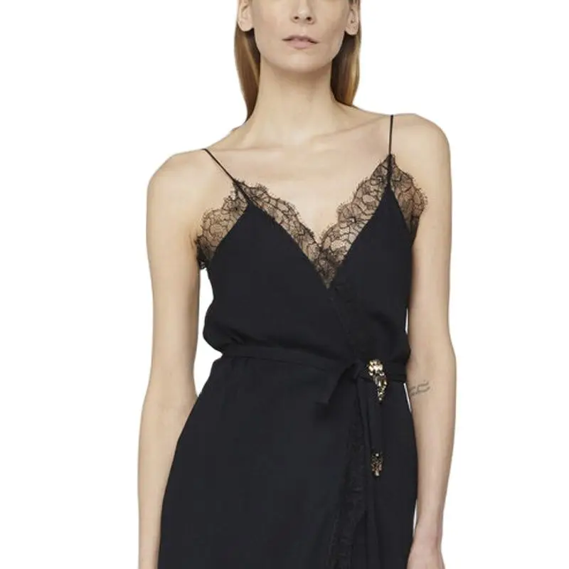 

2021 Women's Spring New French Lace Black Camisole Retro Minority Design Small Skirt Hepburn Style Dress