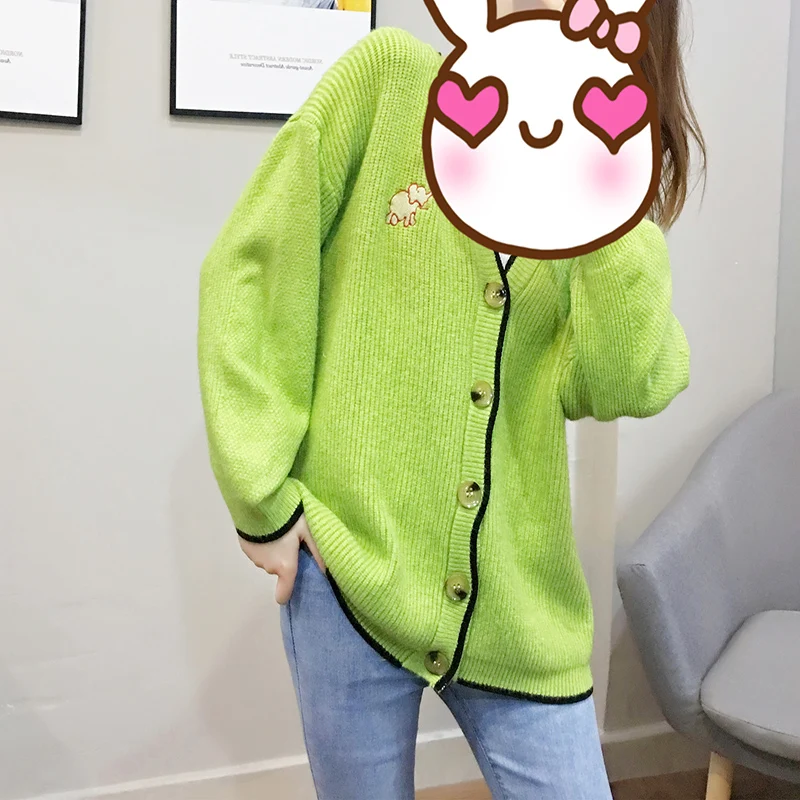 Женский кардиган с вышивкой в виде слона Gaganight весенне-осенний вязаный длинным