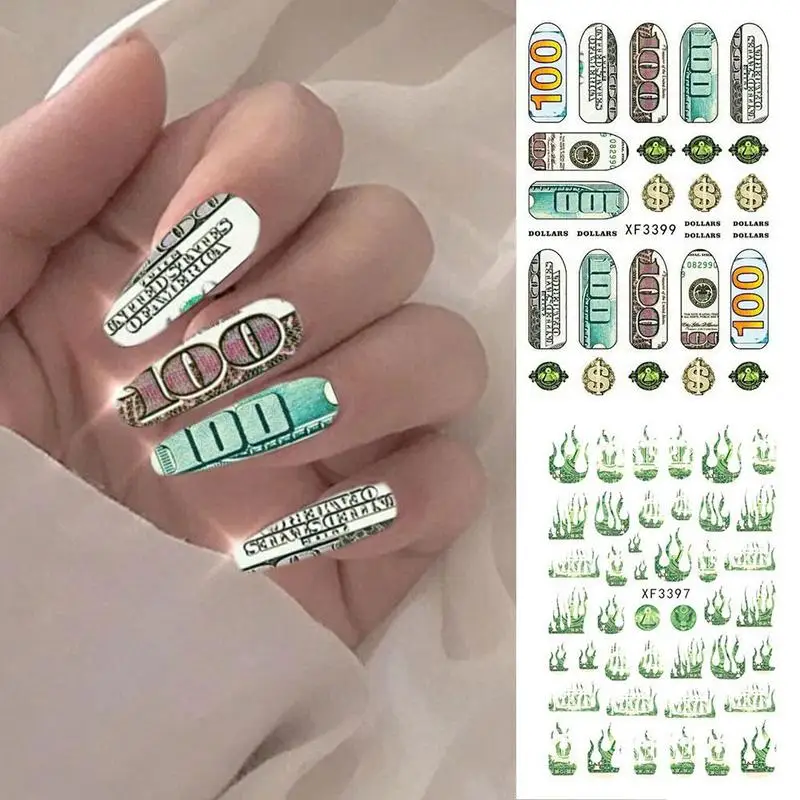 

Funny Money Dollar Nail Art Sticker Decals Self Adhesive Watermark Painting Wraps Tools 3D Nail Tips Manicure O1Y3