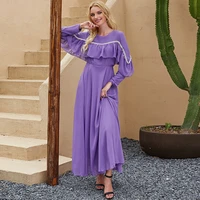 muslim islamic turkish womens long skirt dress summer purple ruffled big swing chiffon evening dress ethnic arabian saudi robe