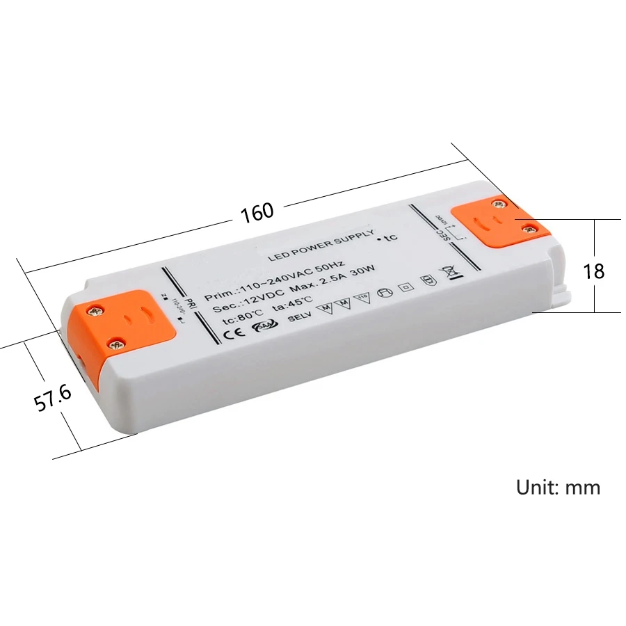 12V 30W Светодиодный трансформатор, 6 Вт, 12 Вт, 15 Вт, 30 Вт, 40 Вт, 60 Вт, AC 110-240 В, выход 12 В, адаптер питания, Светодиодная лента, светильник, источник питания для лампы - Цвет: 12V 30W