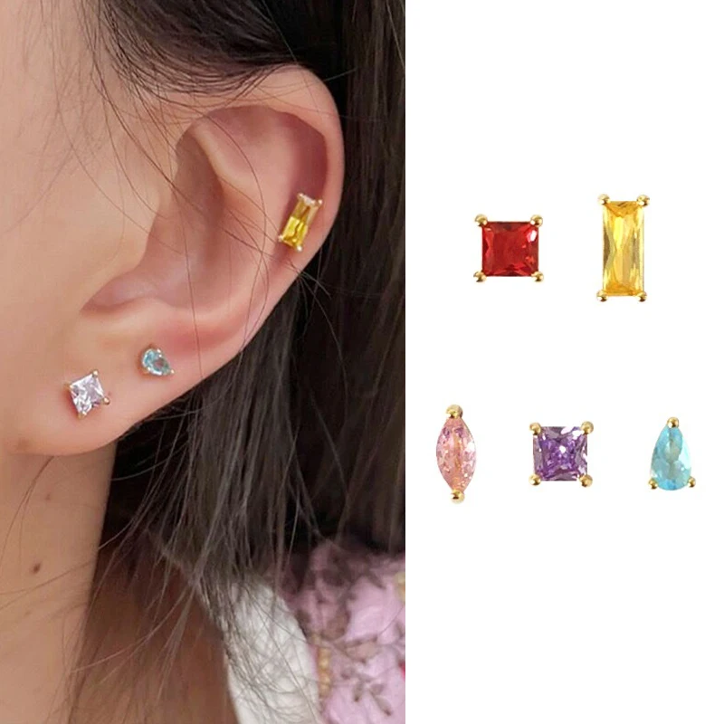 

Tiny Colorful Zirconia Stud Earrings For Women Korean Fashion Women Earrings 2021 Trendy New Female Jewelry Boucle Oreille Femme