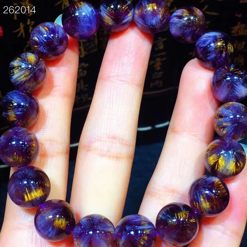 

Natural Cacoxenite Purple Rutilated Quartz Bracelet 11.7mm Canada Auralite 23 Women Men Round Beads Rutilated AAAAAA