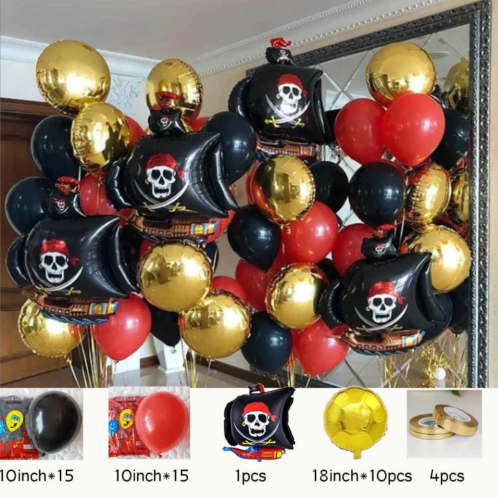 Juego de globos de fiesta con tem&aacute;tica pirata, globos de papel de aluminio dorado de 18 pulgadas, Decoraci&oacute;n de cumplea&ntilde;os para ni&ntilde;os, suministros para Baby Shower-1