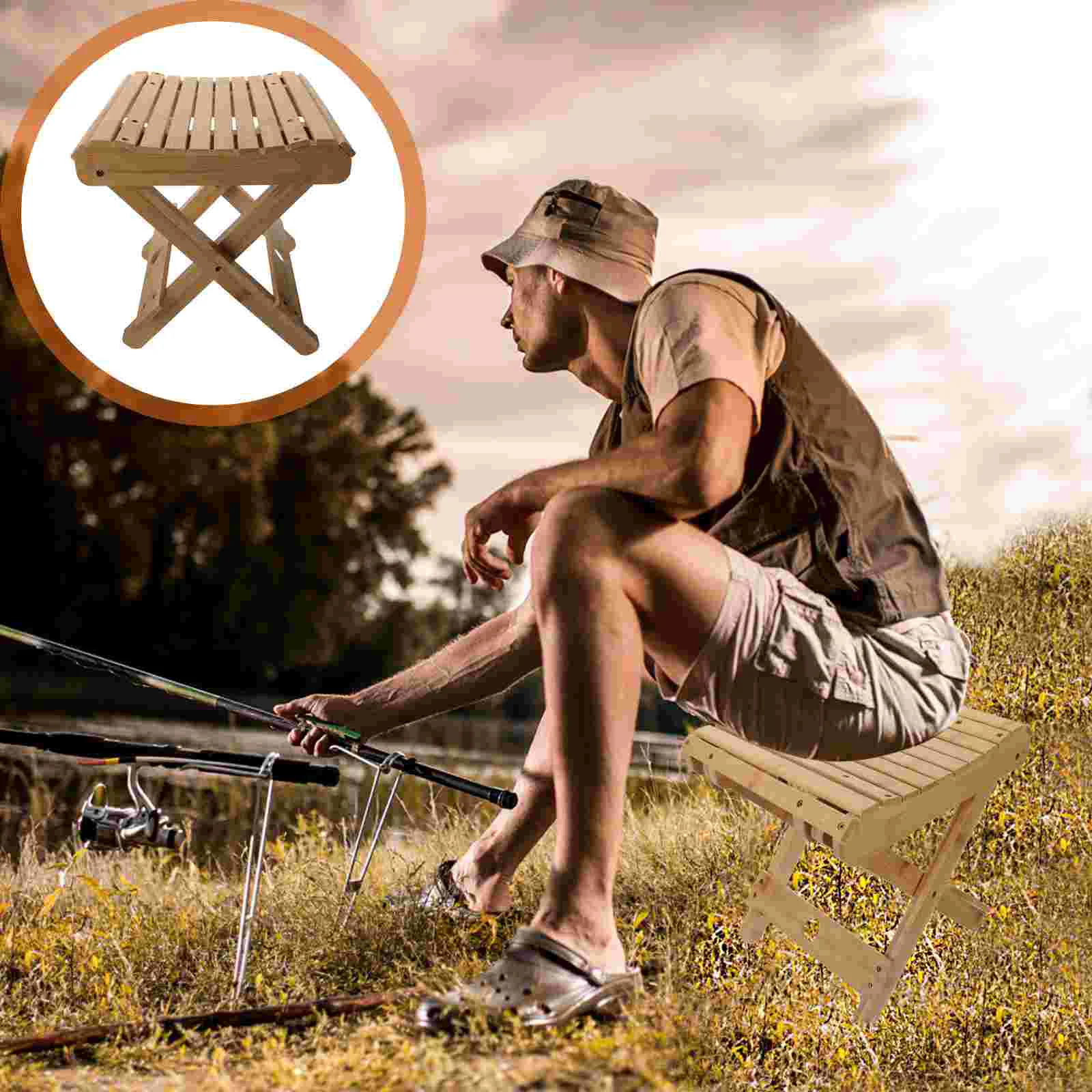 

Collapsible Bamboo Stool Outdoor Fishing Stool Practical Camping Stool