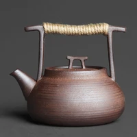 japanese style kiln changed retro stoneware large sized handle teapot handmade pottery kung fu wide mouth warm tea kettle gift