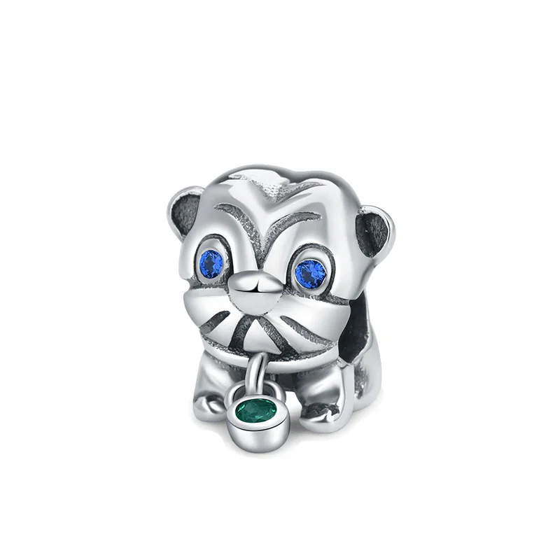 100% 925 стерлингового серебра с милым принтом Лев циркониевые бусины животных