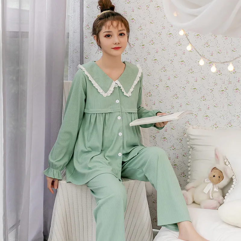 Пижама для беременных и кормящих женщин осенняя хлопковая свободная большого