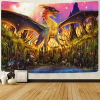 fantasy world forest tapestry cartoon medieval red dragon art wall hanging tapestries for living room home decor