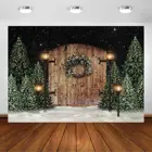 Рождественские фоны для зимней ночной снежной сцены фон винтажная Арка деревянная дверь передняя Рождественская елка семейный сбор Вечерние