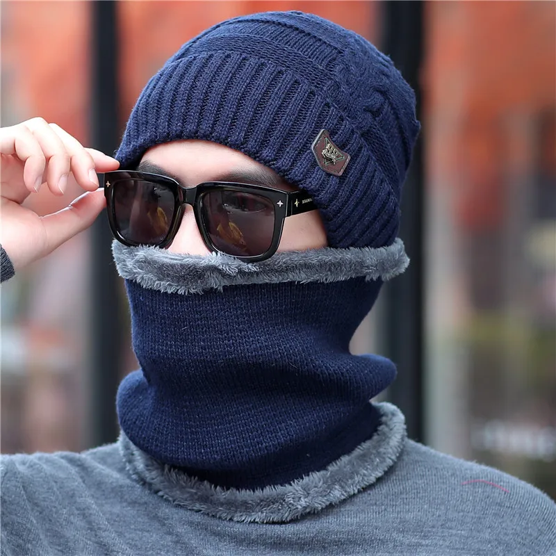 hat scarf set navy Xthree зимняя шапка для мужчин вязаные шапочки шерстяные вязаные шапки шарф с подкладкой мужские шапочки зимние шапочки - Цвет: hat scarf set navy