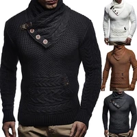 autumn and winter 2021 european and american mens sweater solid color button high neck sweater large mens wear