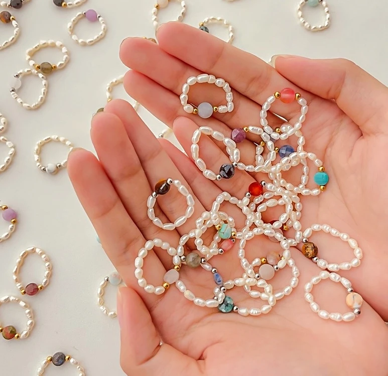 Женское кольцо с опалом и жемчугом регулируемое|Кольца| |