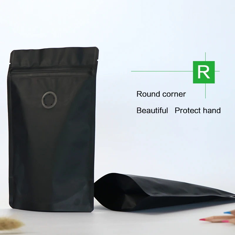 14pcs 1 pound 500g matte black coffee bean pouch one side degassing valve bag stand up zip | Дом и сад