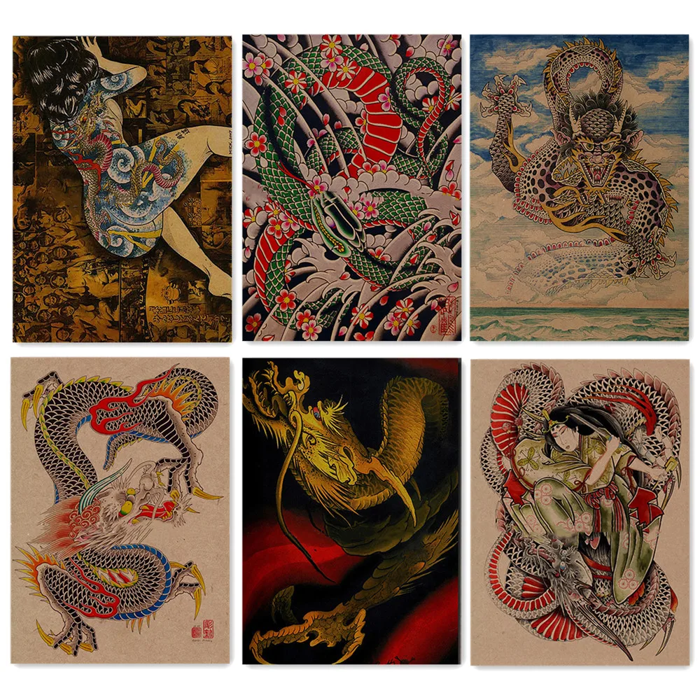 Художественный плакат в стиле ретро с татуировкой на теле Ukiyo-e художественные