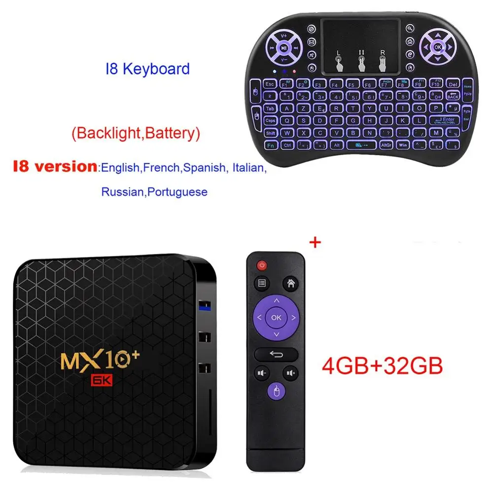 4GB 32GB I8 4 ГБ 64 ГБ Android 9,0 MX10 Plus Smart tv Box 2,4G/5G Wifi Allwinner H6 BT 4,0 телеприставка 6K 3D четырехъядерный медиаплеер 4 ГБ 32 ГБ - Цвет: 4GB 32GB I8