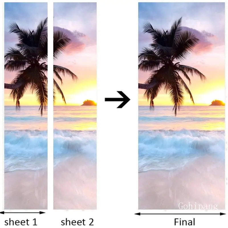 

Coconut Beach View Style Door Sticker Self-Adhesive Waterproof Removable Wallpaper Door Wall Decal Poster Home Door Decoration