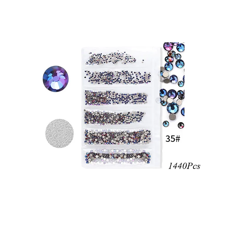 Swarovsky 35 Colors SS3-SS10 1440Pcs  Flatback Charm Glass Gems Diamonds Nail Crystals Nail Art Decoration images - 6