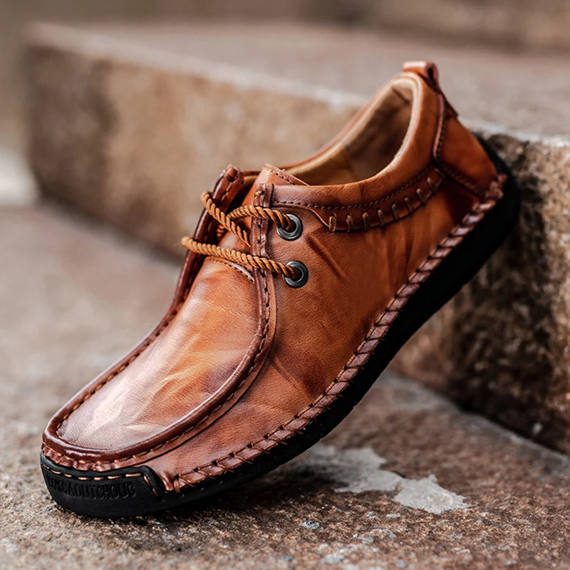 2020 Genuine Leather Shoes Men Casual High Quality Loafers Handmade Fashion Men's Rubber Sole Driving Footwear Size 48 | Обувь