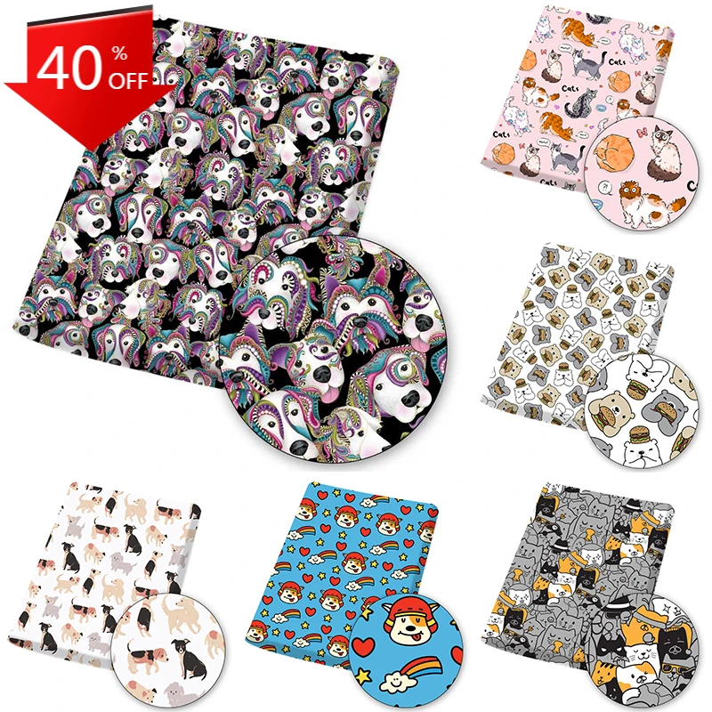 

Sewing Fabric Polyester Cotton Fabric By The Yard Retales De Tela Cartoon Dog Cat Print Cloth for Dress Making DIY Mask 45*145cm