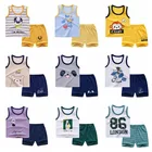 Новейшая летняя детская одежда, футболки, топы с без рукавов + шорты, костюм, повседневная одежда, жилет, наряды для маленьких мальчиков и девочек от 6 месяцев до 4 лет