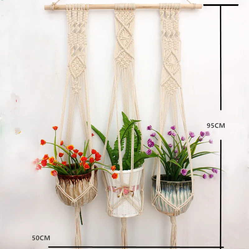 Hanging Basket 3 Макраме, подвесная корзина для кашпо, настенное растение ручной работы, вешалка для горшка, для помещений, фиолетовая окантовка и деревянный бисер, вечерние, свадебные, для украшения дома - Цвет: Hanging Basket 3