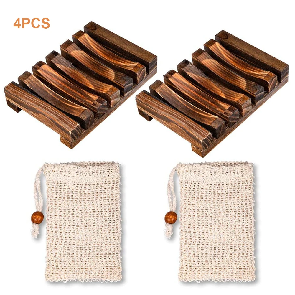 

4Pcs Natural Wood Soap Dish Cotton And Handmade Bathroom Wooden Soap Case Tray Storage Soap Holder Bathroom Shower Soap Bubble