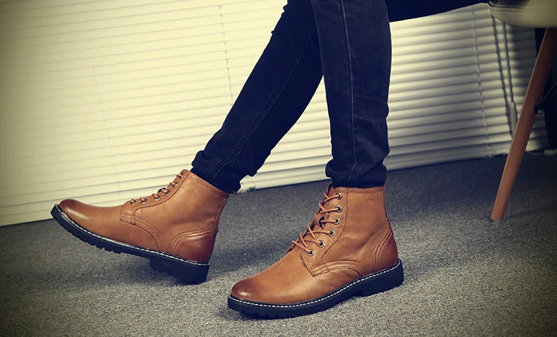Sanzoog/зимние кожаные ботильоны; мужские ботинки Dr Martins; Botines Hombre Dr. Martens; Erkek Bot Botte Homme; высокие ботинки в британском стиле