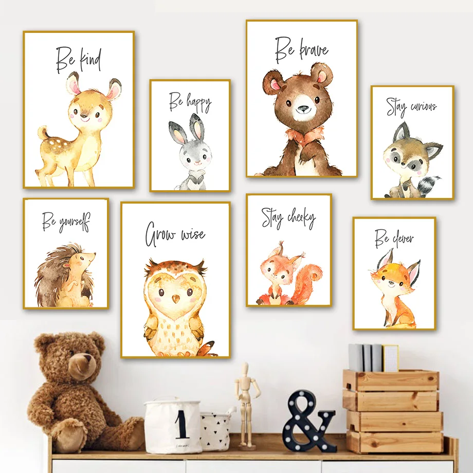 Еж лиса олень кролик медведь сова белка скандинавские плакаты и принты настенная