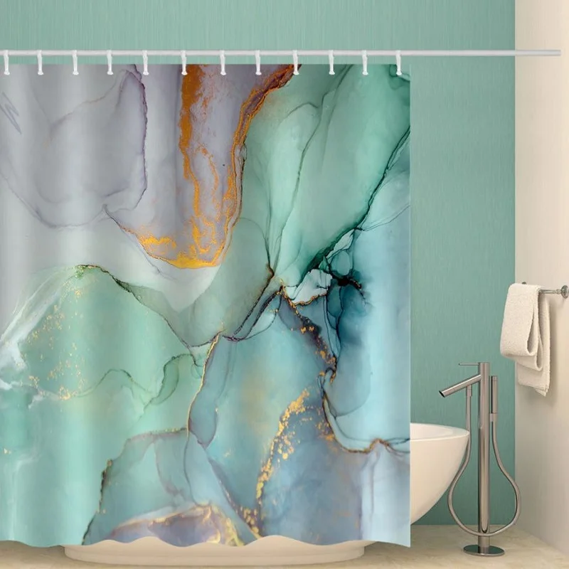 New Waterproof Shower Curtain with Hooks Polyester Geometric Marble Pattern Printed Bath for Bathroom Screen Home Decor |