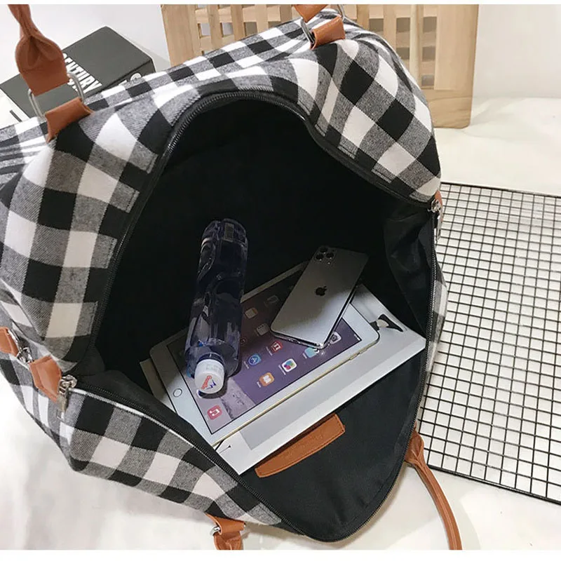 Women Plaid Travel Bag Fashion Large Capacity Sports Fitness Bag Female Duffle Handbag Canvas Gym Yoga Bag bolso Canvas 2021